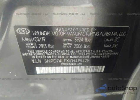 2019 Hyundai Elantra Se from USA, damaged, VIN 5NPD74LFXKH495429